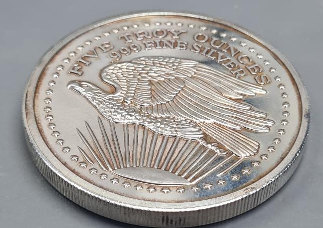 5 Troy Ounces Liberty Eagle .999 Silver Art round - Image 3