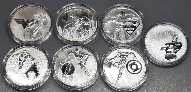 DC Comics Justice League 6 plus a Phantom?  1oz Silver Coin Set Batman Superman Flash Perth Mint