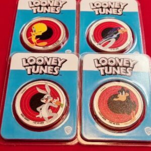 Looney Tunes Coloured Bugs Bunny, Daffy Duck, Tweetie Bird & Road Runner 1oz silver coins