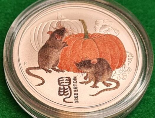 2020 1/4 ounce  Year of the Mouse Lunar Silver Perth Mint Colourised