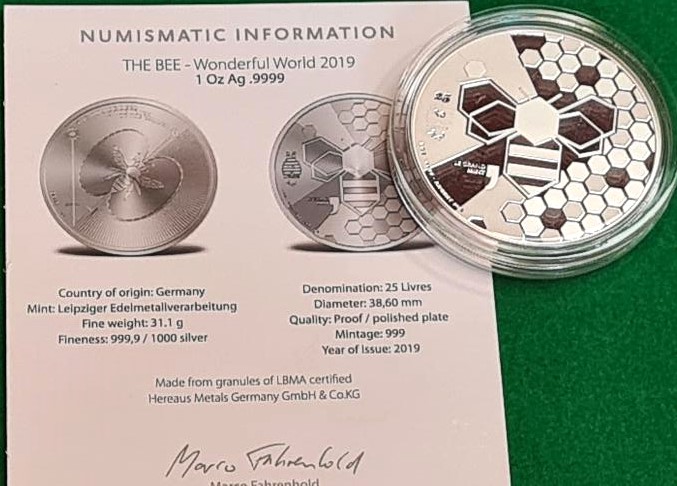 Wonderful World Bee Le Grand Mint Silver Bee Proof Silver Coin 2019 1 OZ 9999 Silver Bullion Coin W/COA