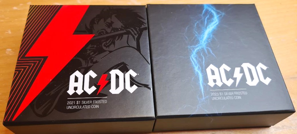 2021 & 2023 ACDC AC/DC RAM 999 Silver Frosted Uncirculated 1 oz Coins PAIR! SET