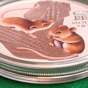 Alternative view of 2020 One Ounce Year of the Mouse Lunar Silver Perth Mint Colourised