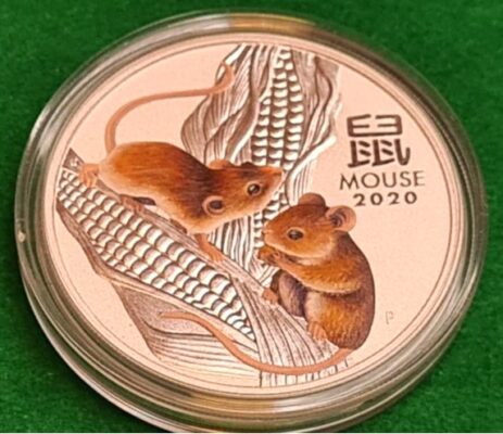 2020 One Ounce Year of the Mouse Lunar Silver Perth Mint Colourised