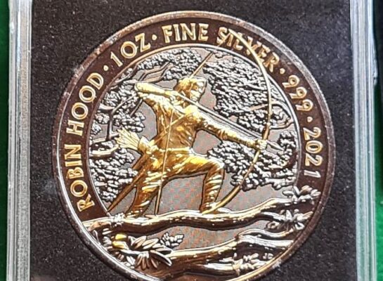 Robin Hood 2021 1oz Silver Bullion Coin PIK Limited Edition ( 200 ) 24k Gold &  Black Ruthenium