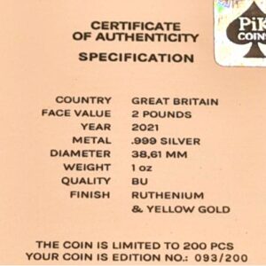 Robin Hood 2021 1oz Silver Bullion Coin PIK Limited Edition ( 200 ) 24k Gold &  Black Ruthenium - Image 5