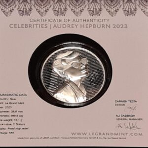 Alternative view of 2023 Le Grand Mint 1 oz Silver Audrey Hepburn