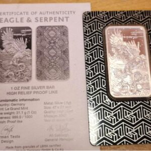 Alternative view of Le Grand Mint 2025 Eagle and Serpent 1oz Silver Bar Proof-Like Carded (Mintage 5,000)