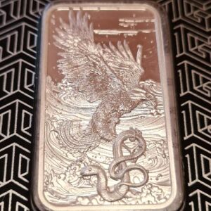 Le Grand Mint 2025 Eagle and Serpent 1oz Silver Bar Proof-Like Carded (Mintage 5,000)