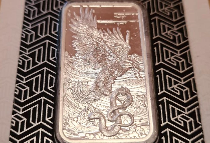 Le Grand Mint 2025 Eagle and Serpent 1oz Silver Bar Proof-Like Carded (Mintage 5,000)