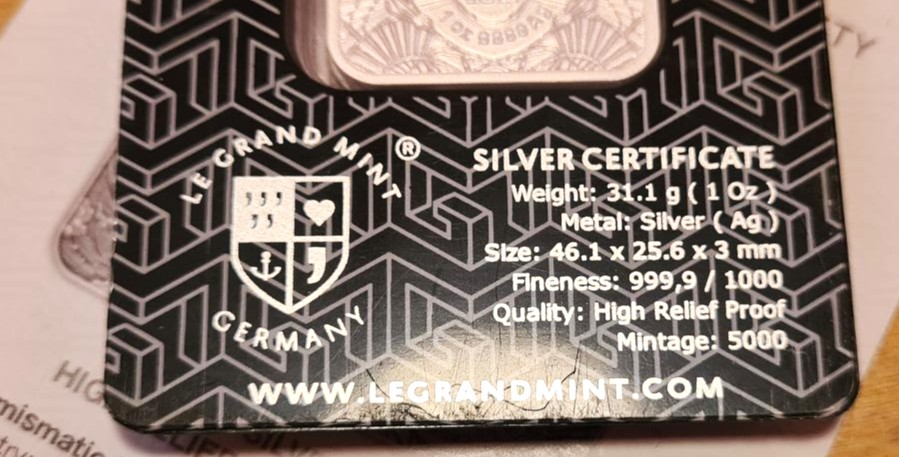 Le Grand Mint 2025 Eagle and Serpent 1oz Silver Bar Proof-Like Carded (Mintage 5,000) - Image 4