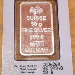 Alternative view of PAMP Suisse 50g Silver Minted Bar in CertiPAMP Assay Card