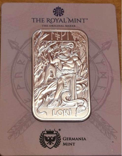 Norse Gods 1oz Silver Bullion Bar 3-Coin Set Loki Thor Odin Royal Mint x Germania Mint Carded - Image 10